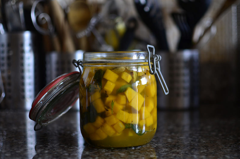 
  Poached Pawpaw in a Scent Leaf Syrup